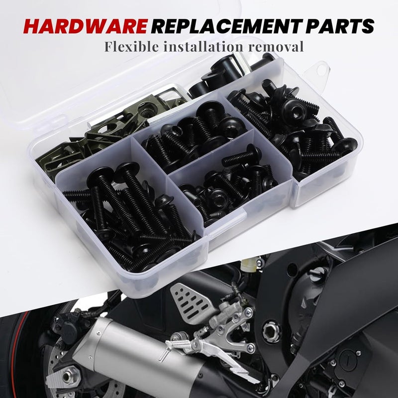 AEEAST 177Pcs Motorcycle Fairing Bolt Kit, M5 M6 Stainless Steel Windscreen Screws Fastener Clips Universal Fit for Sportbike Kawasaki Suzuki Honda Yamaha BMW Ducati GSXR Motorcycle(Black) - Image 4